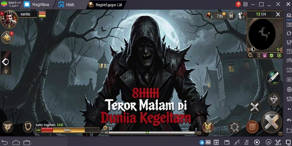 Tampilan gameplay menakutkan di 8HHH dengan suasana yang mengerikan.