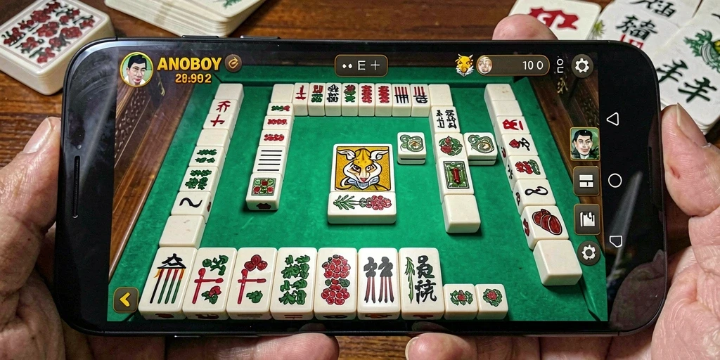 Tampilan gameplay ANOBOY yang menarik saat bermain Mahjong.