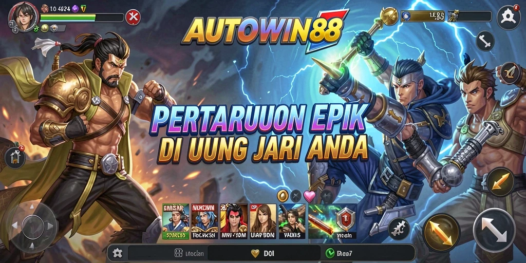 Screenshot AUTOWIN88 menampilkan pertarungan seru dengan karakter unik.