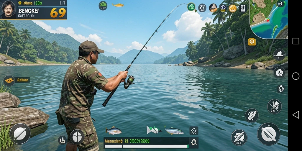Tampilan gameplay seru BENGKEL69 dengan pengalaman memancing yang mendebarkan.