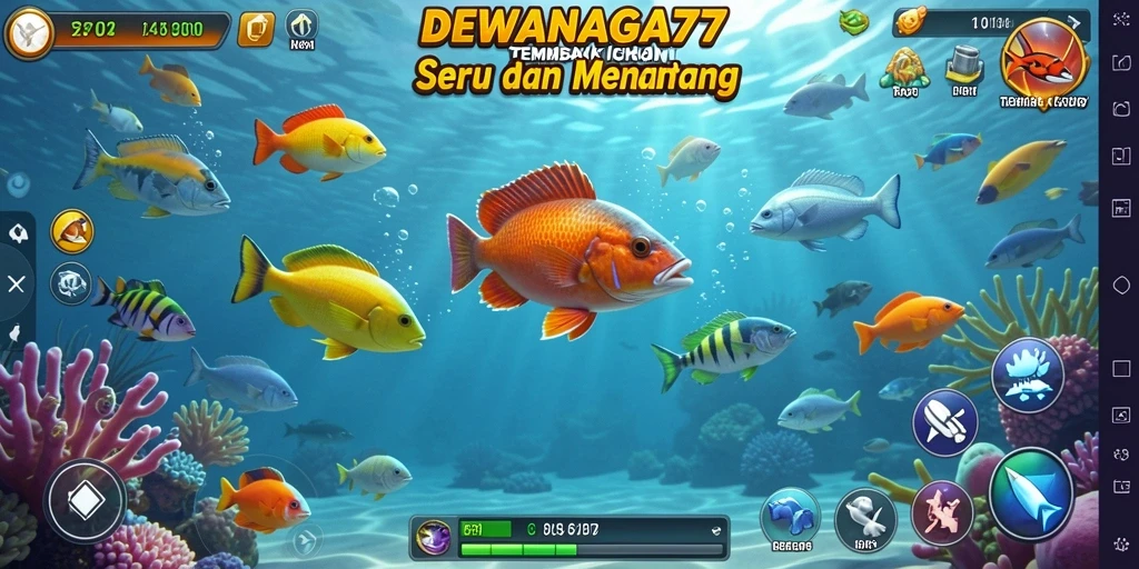Tampilan gameplay seru menembak ikan di DEWANAGA77.
