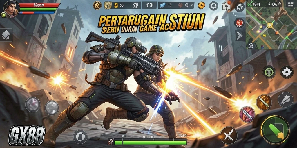 Screenshot gameplay GX88 menampilkan pertarungan yang seru dan dinamis.