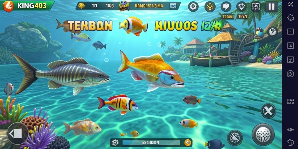Tampilan gameplay seru dalam KING403, menangkap berbagai ikan di laut.