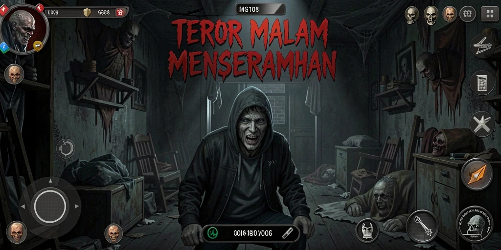 Tangkapan layar menampilkan suasana gameplay penuh ketegangan dan horor.