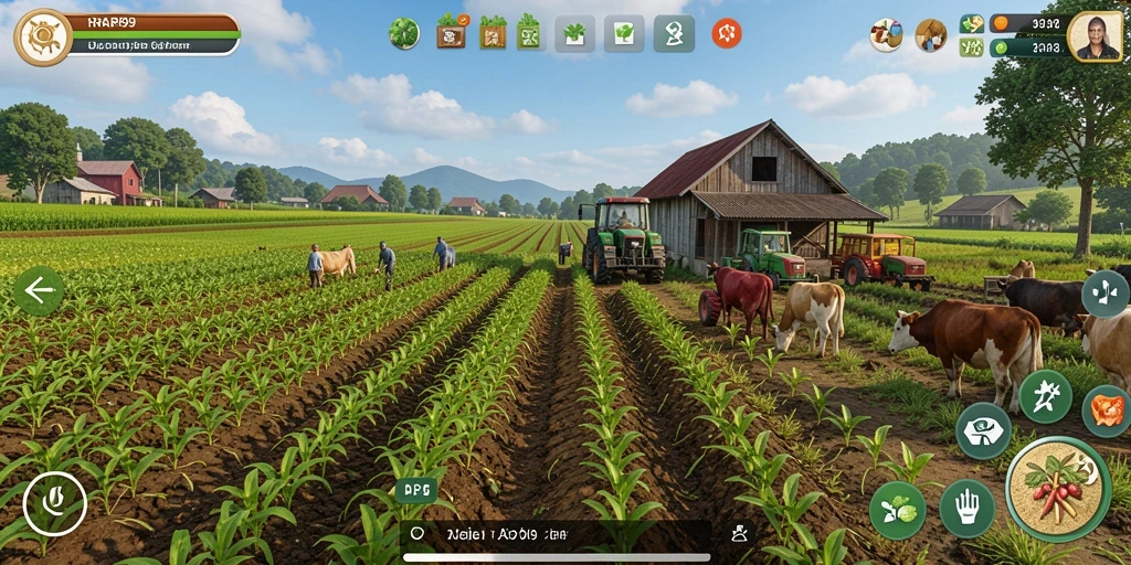 Tampilan gameplay <strong>RAP89</strong> dengan kebun yang indah dan tanaman subur.