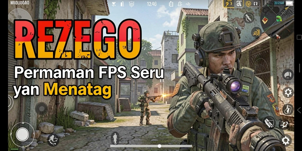 Tangkapan layar menampilkan duel seru dalam gameplay FPS REZEGO.