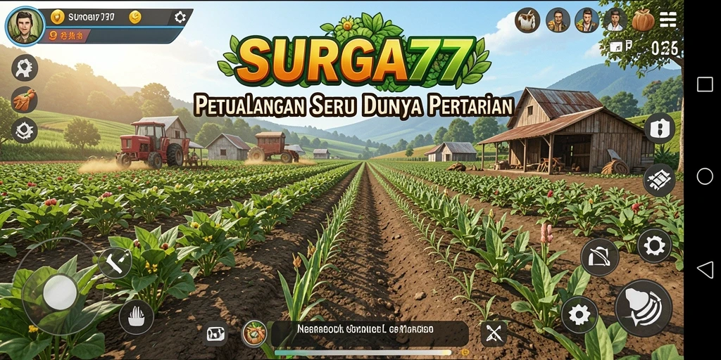 Tangkapan layar SURGA77 menampilkan petualangan seru di lahan pertanian.