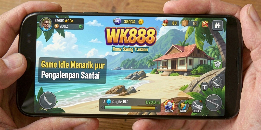 Tangkapan layar gameplay WK888 menampilkan karakter mengumpulkan sumber daya secara otomatis.